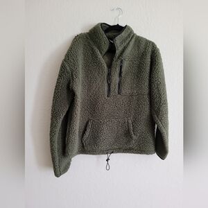 Olive green pullover half zip sherpa sweatshirt | size xl